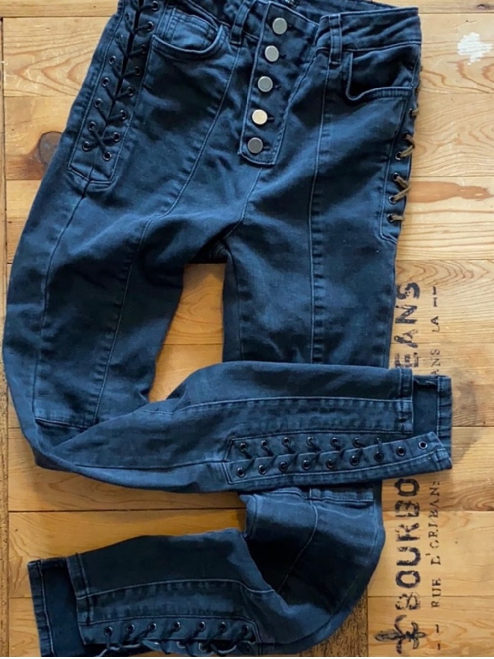 Zara Asymmetrical button fly lace up jeans